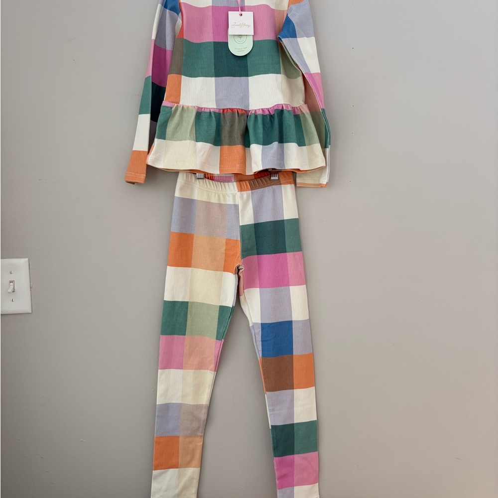 NWT SweetHoney Fitted Peplum Set- Fall Nights Plaid